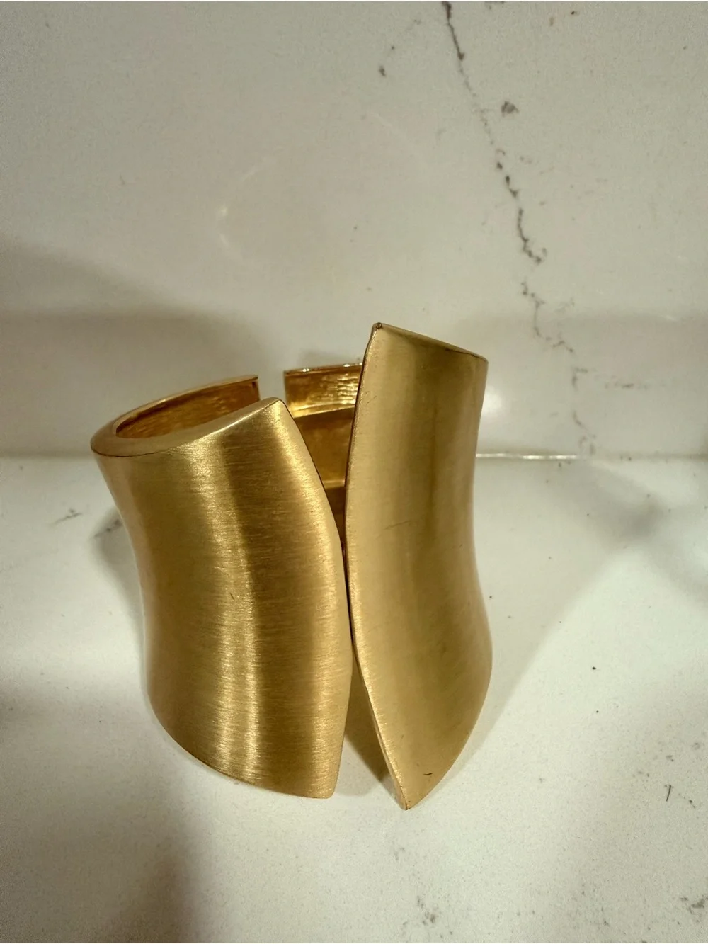 Gold Metal Asymmetrical Cuff Bracelet Hinged Closure